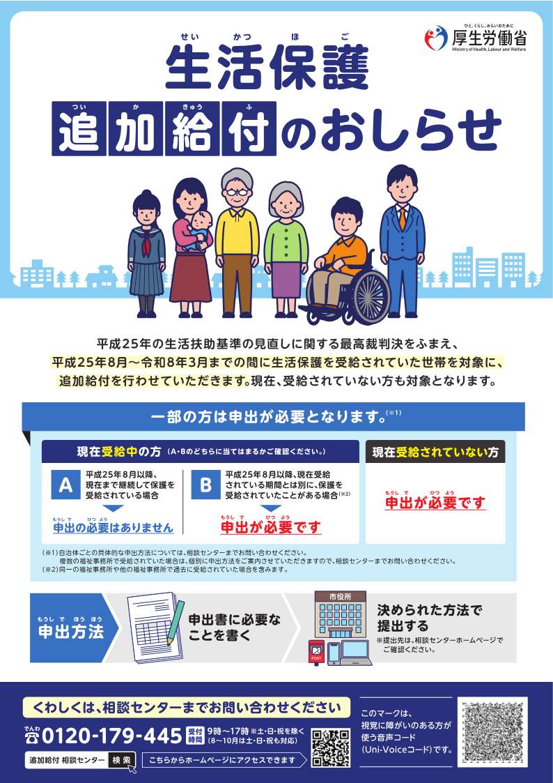 生活保護追加給付のお知らせ