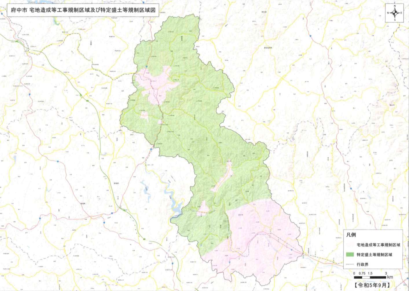 宅地造成等工事規制区域及び特定盛土等規制区域図