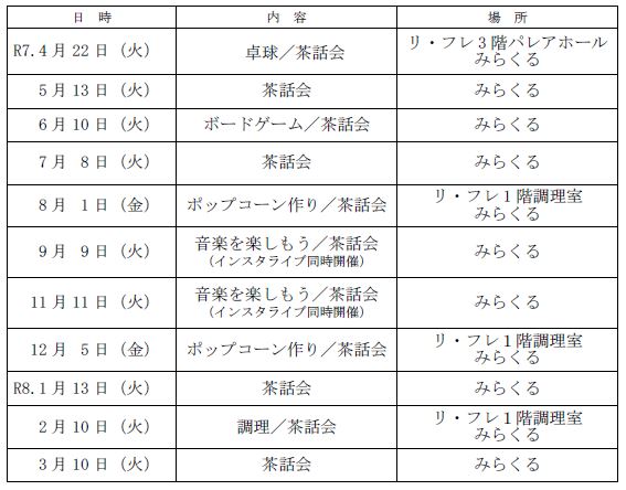 R7年度どっと＆どっと 日程表